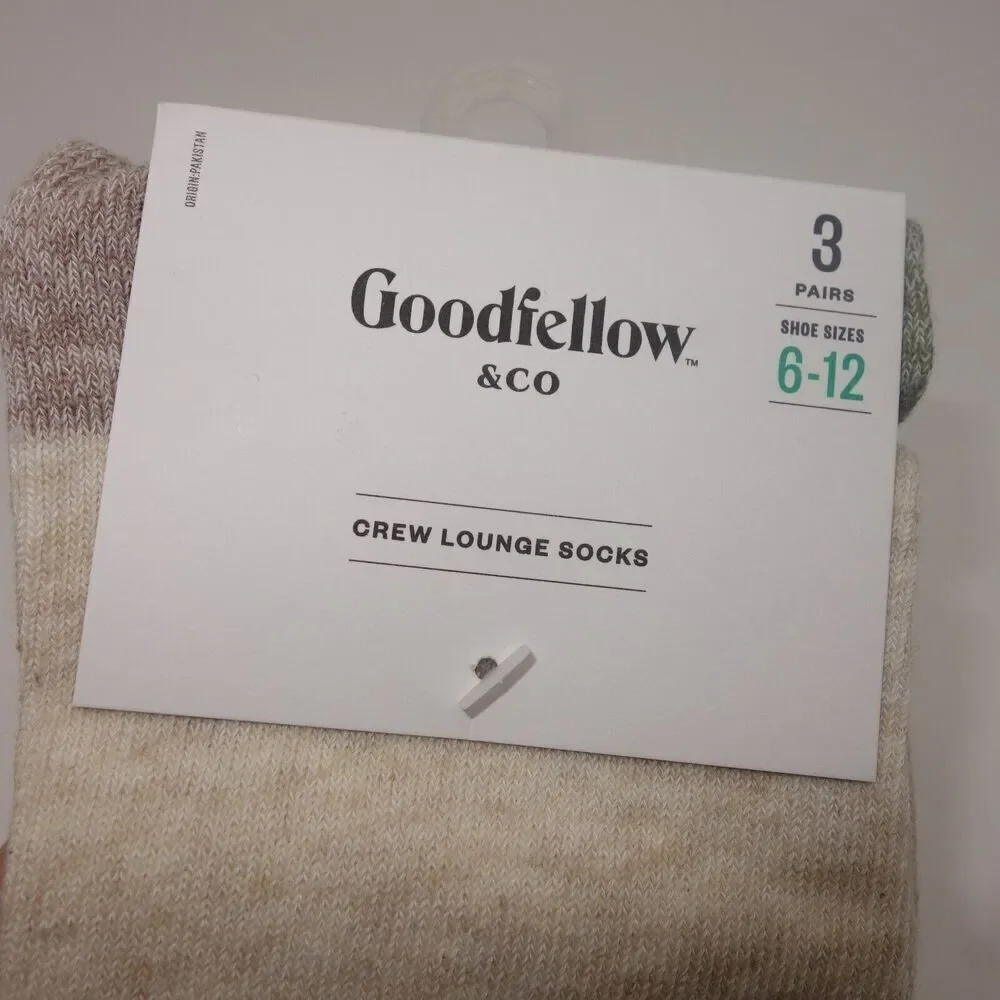 NEW Goodfellow & Co. Colorblock Crew Socks 3 Pack Cream Tan Green Men's 6-12